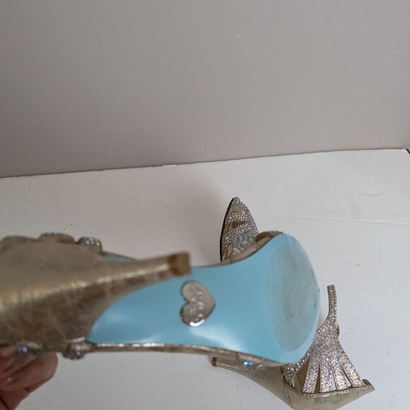 Betsey Johnson Blue Sweet Rhinestone Pumps – Size 6 Gold Heels – 3" Bridal Dress - Picture 12 of 13